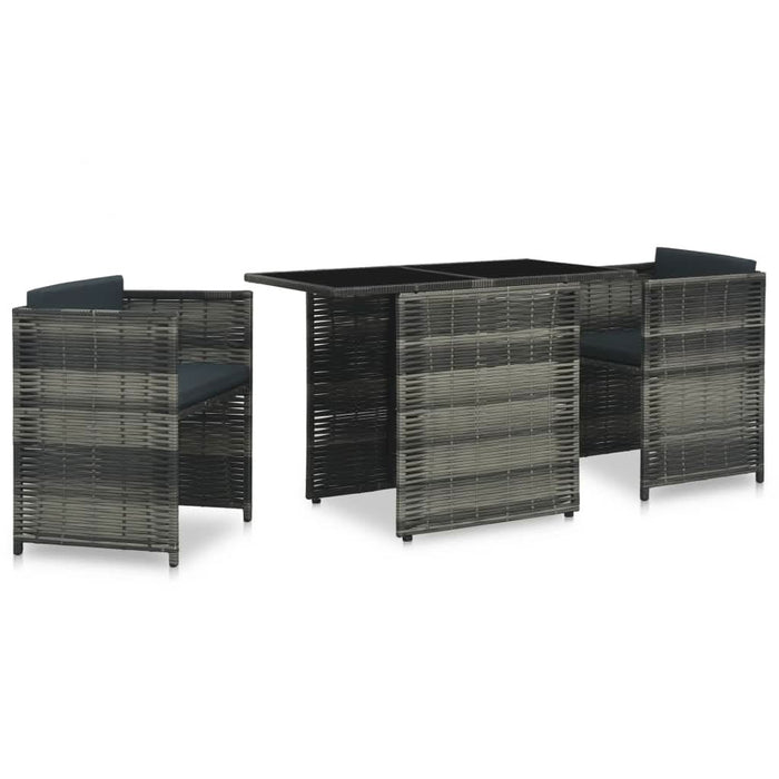 Set mobilier de bistro cu perne, 3 piese, gri, poliratan - WALTI WALTI