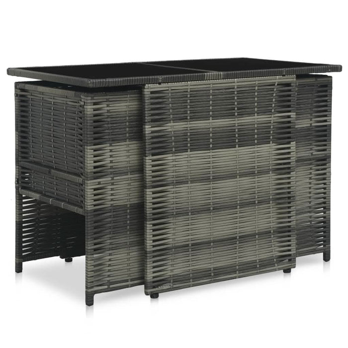 Set mobilier de bistro cu perne, 3 piese, gri, poliratan - WALTI WALTI