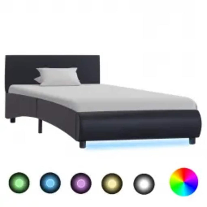 Cadru de pat cu LED-uri, negru, 100 x 200 cm, piele ecologică - WALTI WALTI