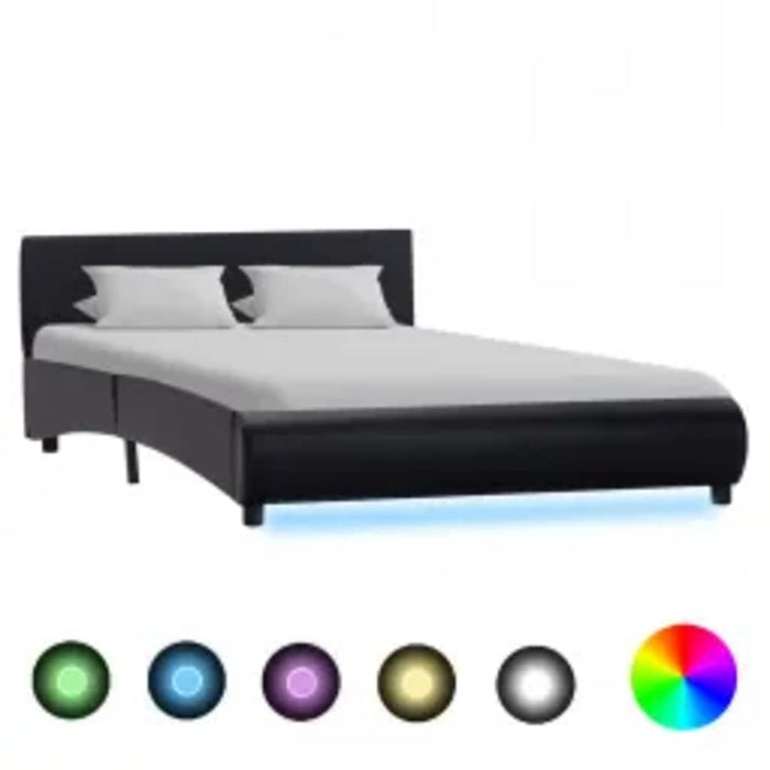 Cadru de pat cu LED, negru, 140 x 200 cm, piele ecologică - WALTI WALTI