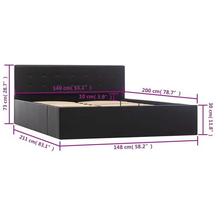 Cadru pat hidraulic, depozitare, negru 140 x 200 cm, piele eco - WALTI WALTI