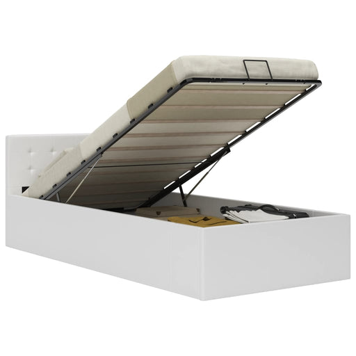 Cadru pat hidraulic cu ladă, alb, 100 x 200 cm, piele ecologică - WALTI WALTI