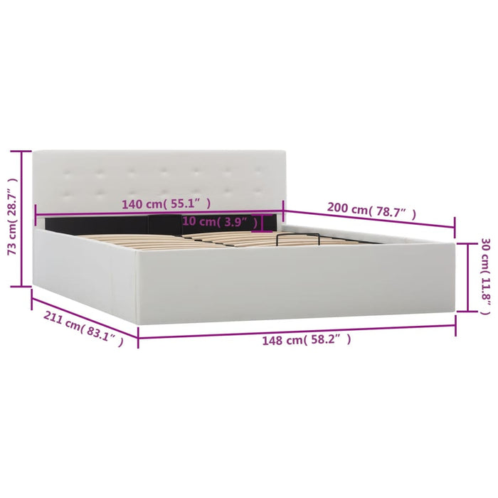 Cadru pat hidraulic, depozitare, alb, 140 x 200 cm, piele eco - WALTI WALTI