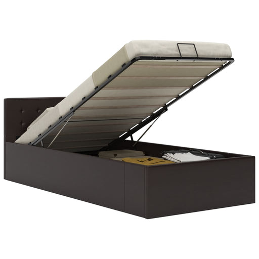 Cadru pat hidraulic cu ladă gri 90x200 cm, piele ecologică - WALTI WALTI