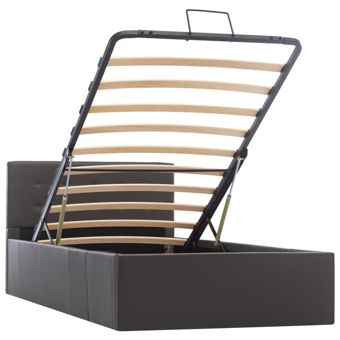 Cadru pat hidraulic cu ladă gri 90x200 cm, piele ecologică - WALTI WALTI