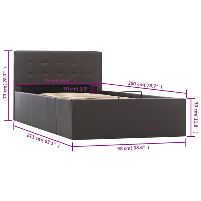 Cadru pat hidraulic cu ladă gri 90x200 cm, piele ecologică - WALTI WALTI