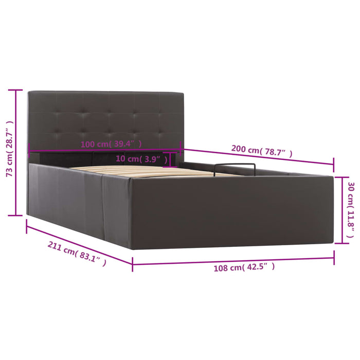 Cadru pat hidraulic cu ladă, gri, 100 x 200 cm, piele ecologică - WALTI WALTI
