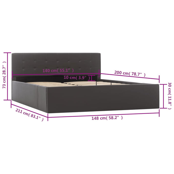 Cadru pat hidraulic, depozitare, gri, 140 x 200 cm, piele eco - WALTI WALTI
