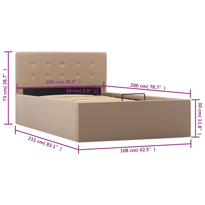 Cadru pat hidraulic ladă cappuccino 100x200cm piele ecologică - WALTI WALTI