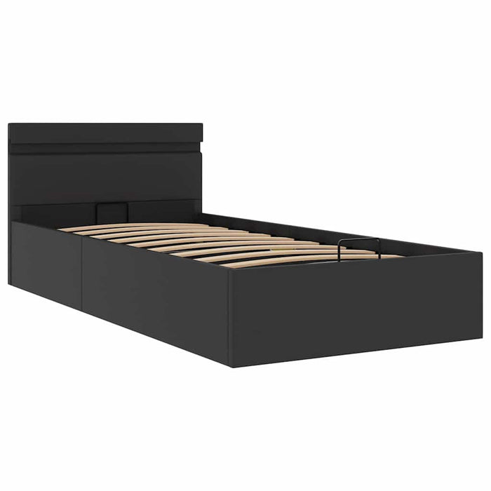 Cadru pat hidraulic cu ladă LED negru 90x200 cm piele ecologică - WALTI WALTI