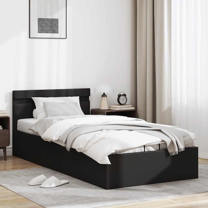 Cadru pat hidraulic cu ladă LED negru 90x200 cm piele ecologică - WALTI WALTI