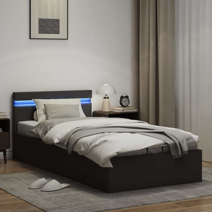 Cadru pat hidraulic cu ladă LED negru 90x200 cm piele ecologică - WALTI WALTI