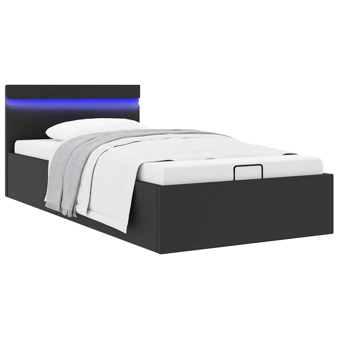 Cadru pat hidraulic cu ladă LED negru 90x200 cm piele ecologică - WALTI WALTI