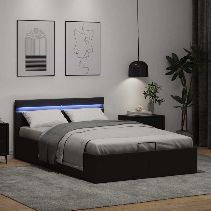 Cadru pat hidraulic ladă cu LED negru 120x200cm piele ecologică - WALTI WALTI