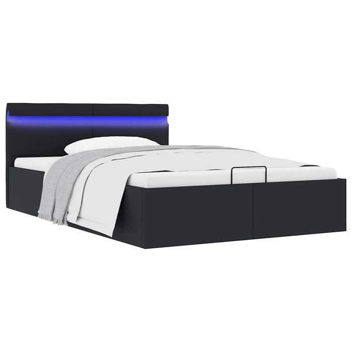 Cadru pat hidraulic ladă cu LED negru 120x200cm piele ecologică - WALTI WALTI
