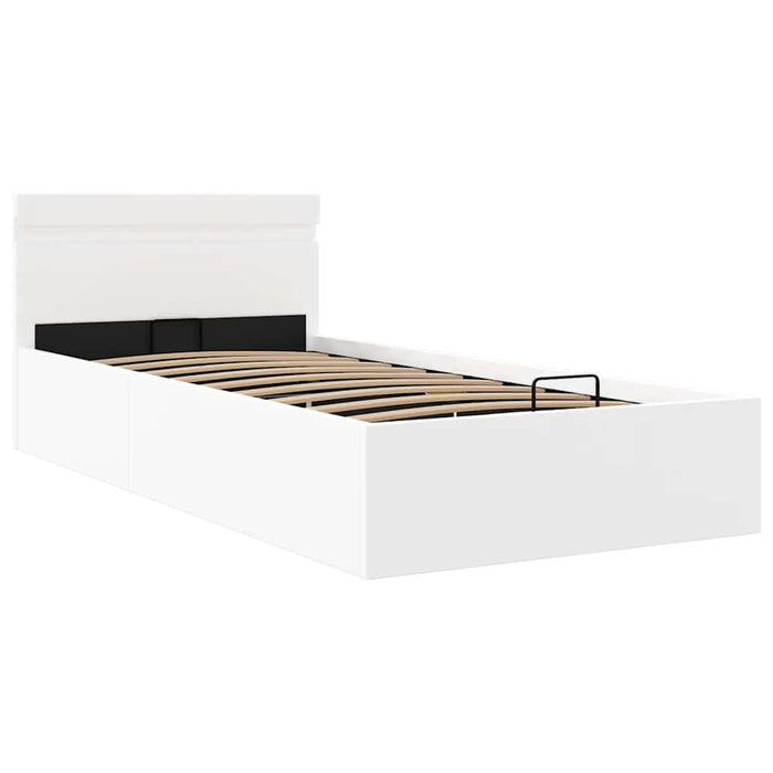 Cadru pat hidraulic ladă și LED alb 100x200 cm piele ecologică - WALTI WALTI