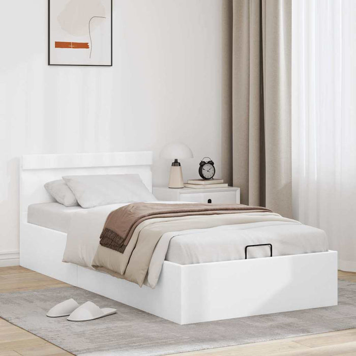 Cadru pat hidraulic ladă și LED alb 100x200 cm piele ecologică - WALTI WALTI