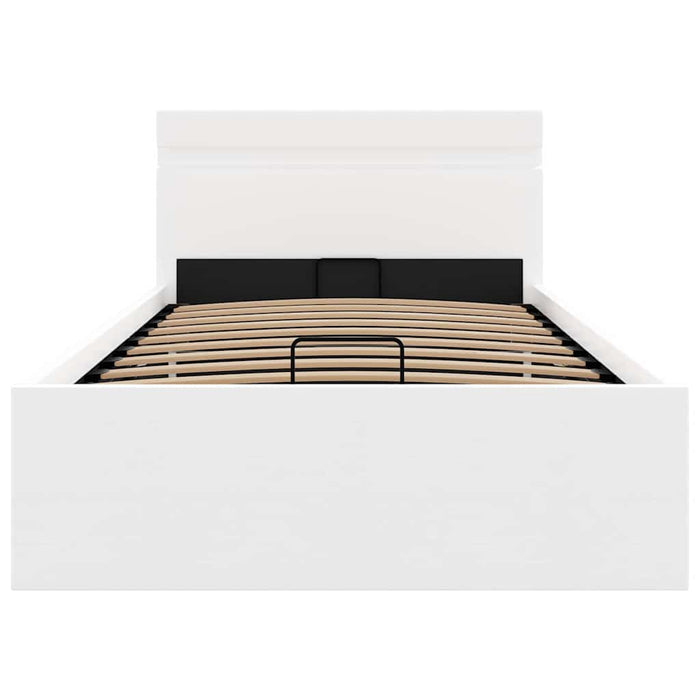 Cadru pat hidraulic ladă și LED alb 100x200 cm piele ecologică - WALTI WALTI