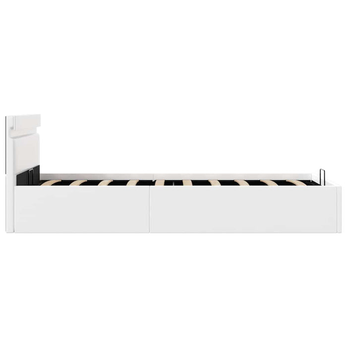 Cadru pat hidraulic ladă și LED alb 100x200 cm piele ecologică - WALTI WALTI