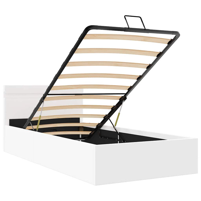 Cadru pat hidraulic ladă și LED alb 100x200 cm piele ecologică - WALTI WALTI