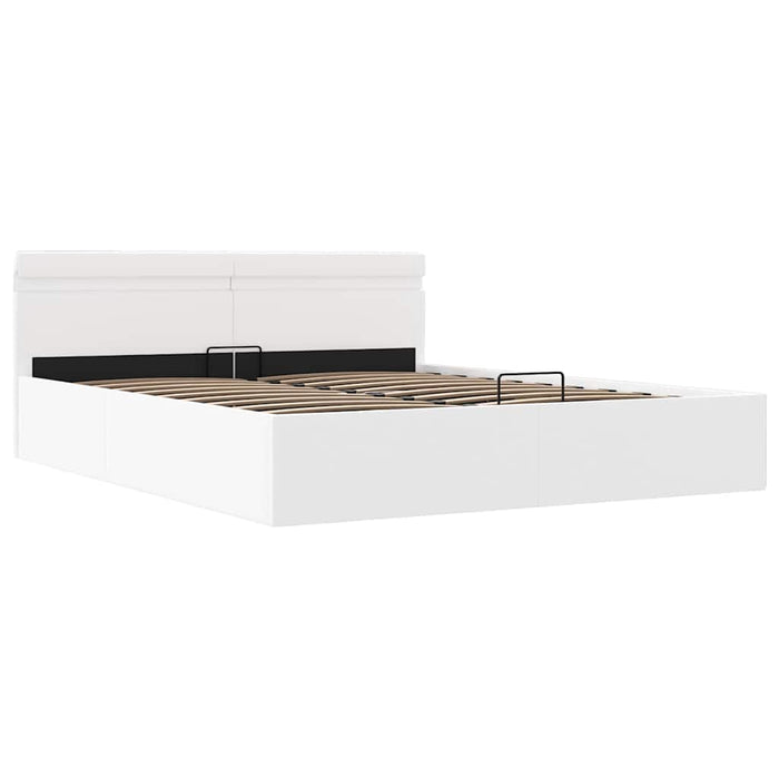 Cadru pat hidraulic cu ladă LED alb 160x200 cm, piele ecologică - WALTI WALTI