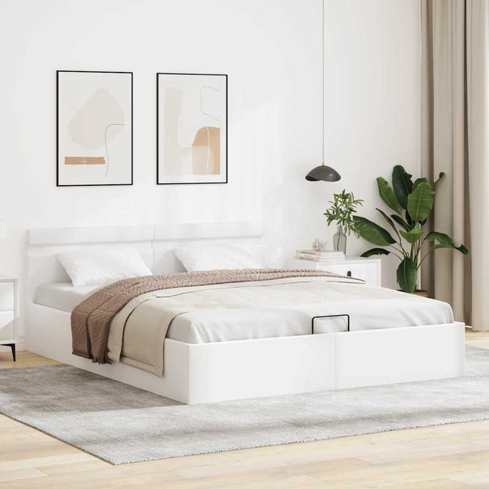 Cadru pat hidraulic cu ladă LED alb 160x200 cm, piele ecologică - WALTI WALTI