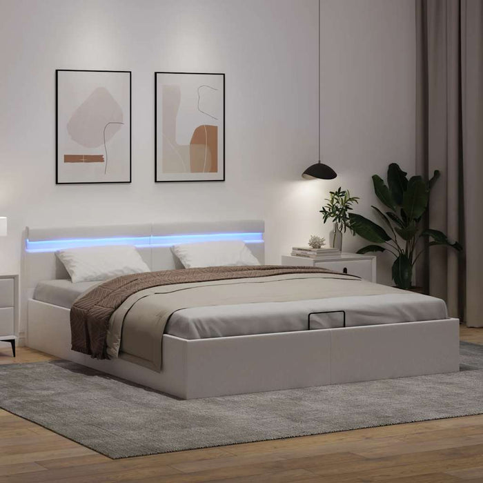 Cadru pat hidraulic cu ladă LED alb 160x200 cm, piele ecologică - WALTI WALTI