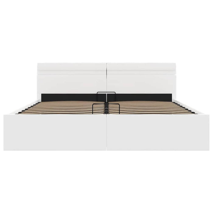 Cadru pat hidraulic cu ladă LED alb 160x200 cm, piele ecologică - WALTI WALTI