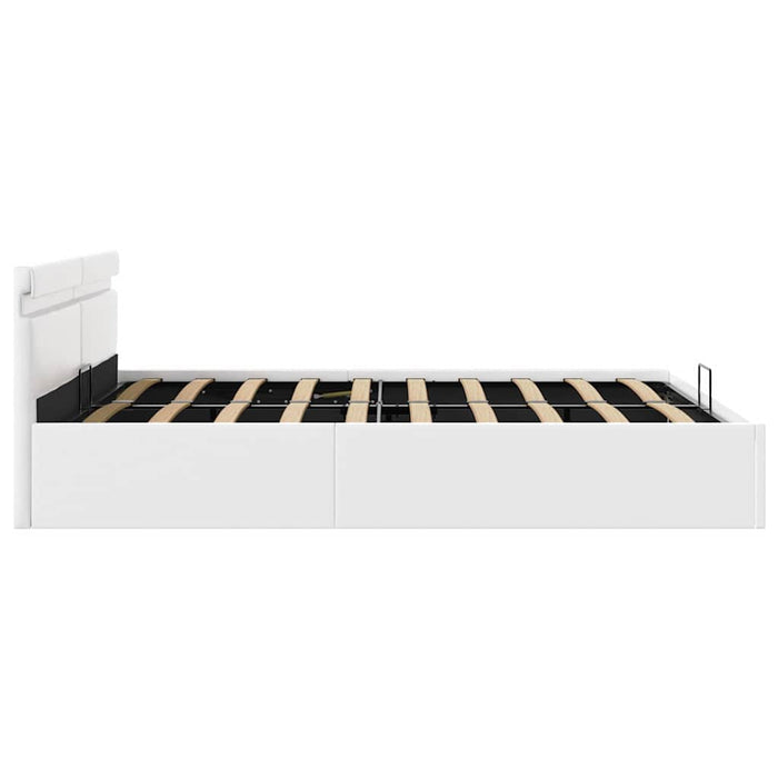 Cadru pat hidraulic cu ladă LED alb 160x200 cm, piele ecologică - WALTI WALTI