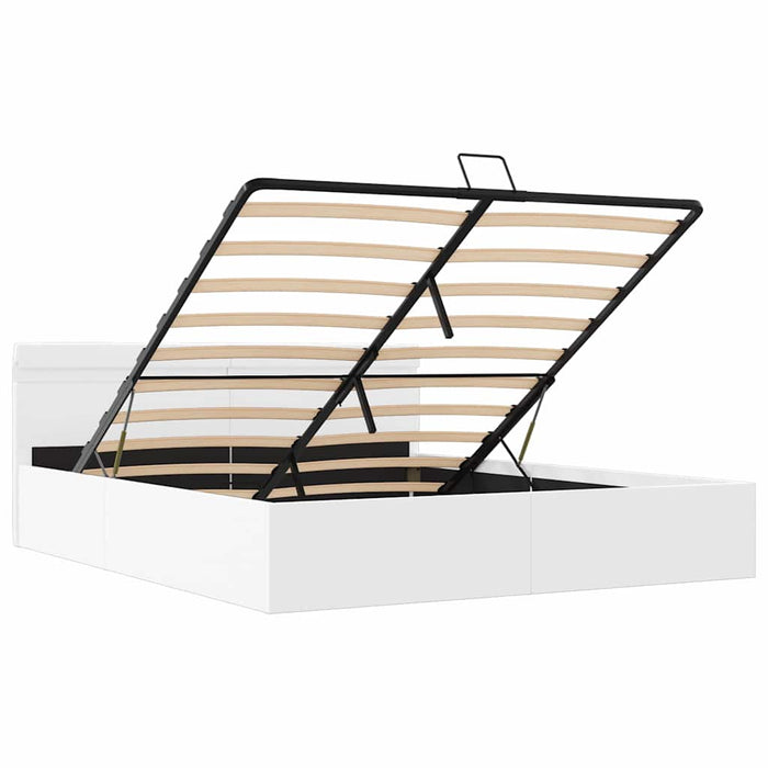Cadru pat hidraulic cu ladă LED alb 160x200 cm, piele ecologică - WALTI WALTI