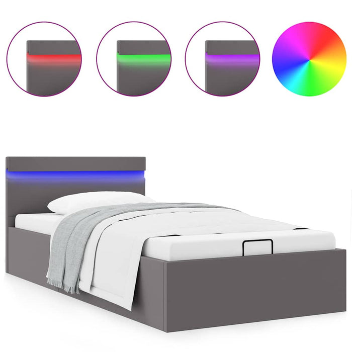 Cadru pat hidraulic cu ladă LED gri 90x200 cm piele ecologică - WALTI WALTI
