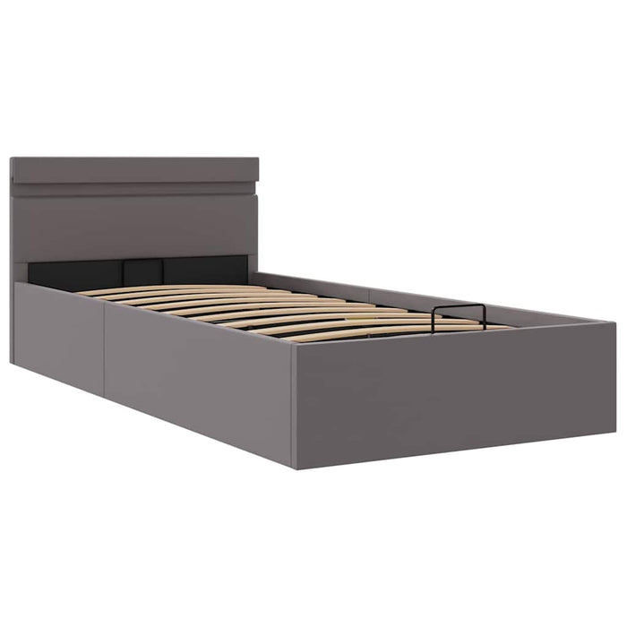 Cadru pat hidraulic cu ladă LED gri 90x200 cm piele ecologică - WALTI WALTI