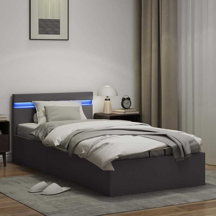 Cadru pat hidraulic cu ladă LED gri 90x200 cm piele ecologică - WALTI WALTI