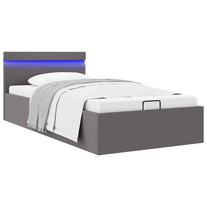 Cadru pat hidraulic cu ladă LED gri 90x200 cm piele ecologică - WALTI WALTI
