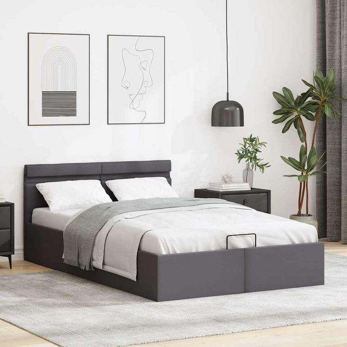 Cadru pat hidraulic ladă și LED gri 140x200 cm piele ecologică - WALTI WALTI