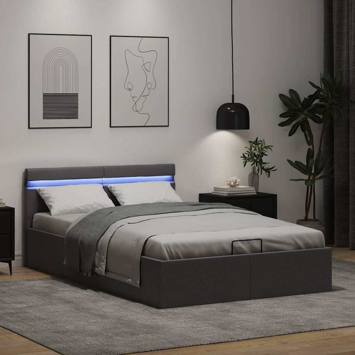 Cadru pat hidraulic ladă și LED gri 140x200 cm piele ecologică - WALTI WALTI