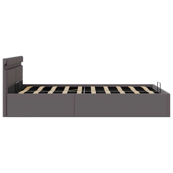 Cadru pat hidraulic ladă și LED gri 140x200 cm piele ecologică - WALTI WALTI