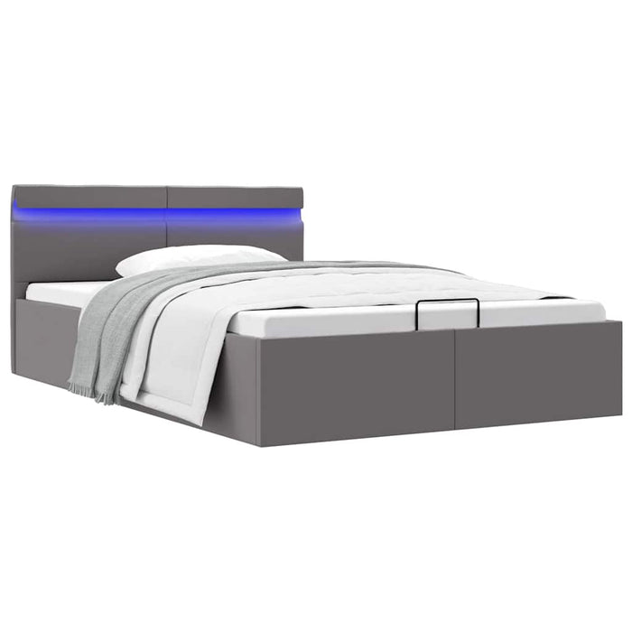 Cadru pat hidraulic ladă și LED gri 140x200 cm piele ecologică - WALTI WALTI