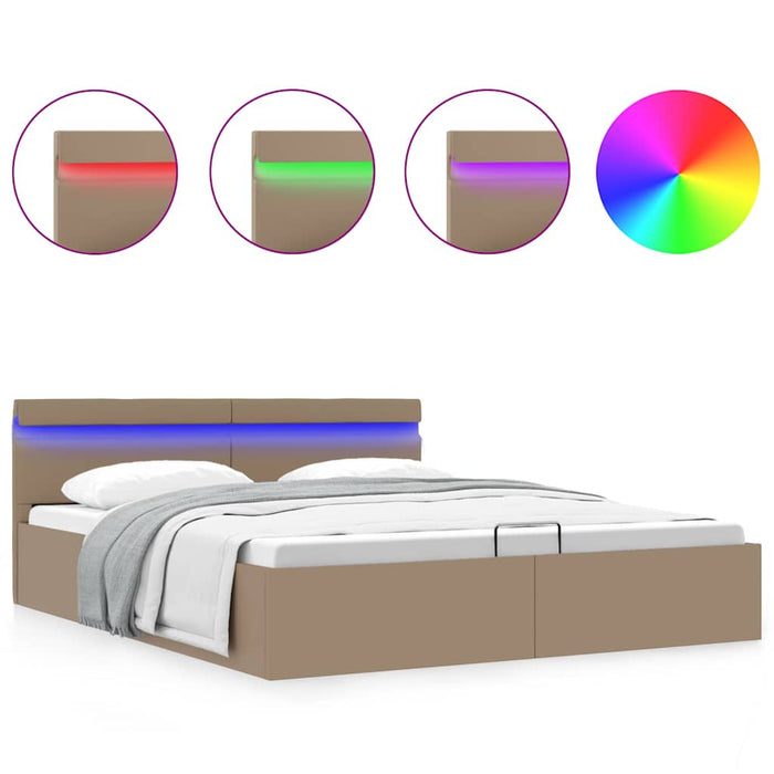 Cadru pat hidraulic LED cappuccino 160 x 200 cm piele ecologică - WALTI WALTI