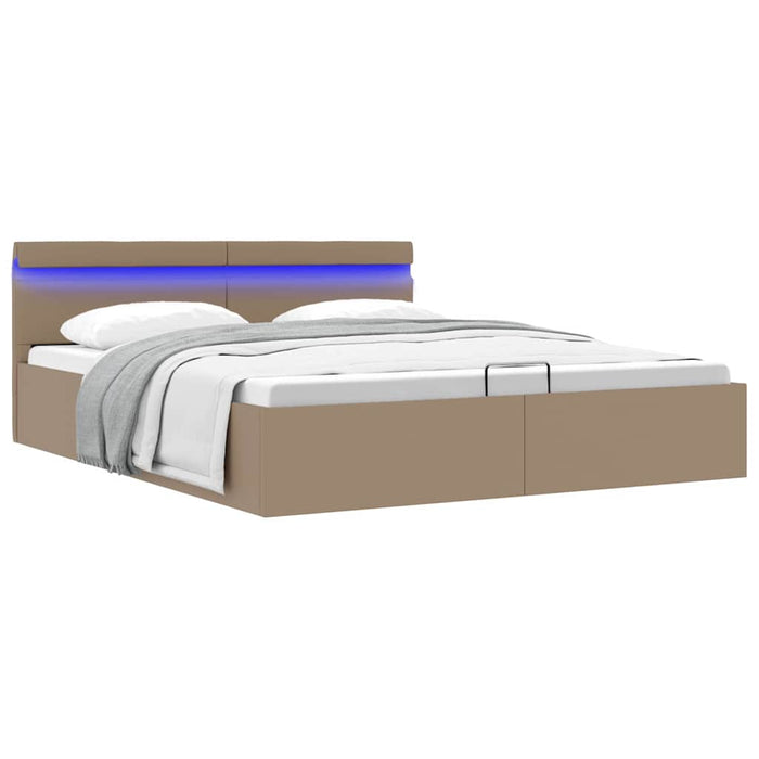 Cadru pat hidraulic LED cappuccino 160 x 200 cm piele ecologică - WALTI WALTI
