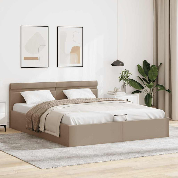Cadru pat hidraulic LED cappuccino 160 x 200 cm piele ecologică - WALTI WALTI