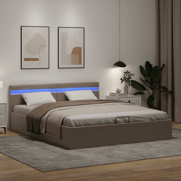 Cadru pat hidraulic LED cappuccino 160 x 200 cm piele ecologică - WALTI WALTI