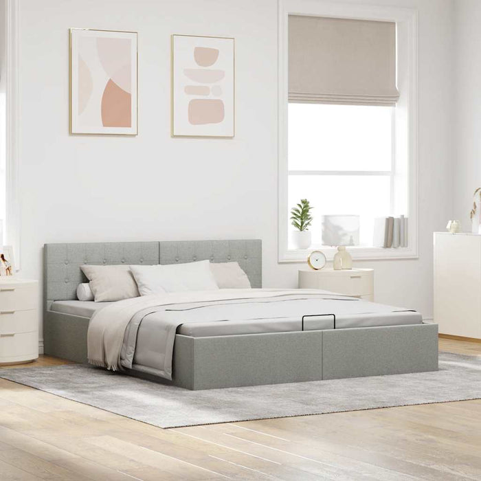 Cadru pat hidraulic cu ladă, gri deschis, 160x200 cm, textil - WALTI WALTI