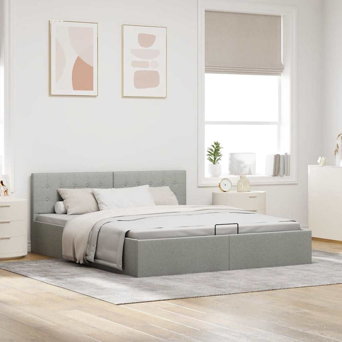 Cadru pat hidraulic cu ladă, gri deschis, 180x200 cm, textil - WALTI WALTI