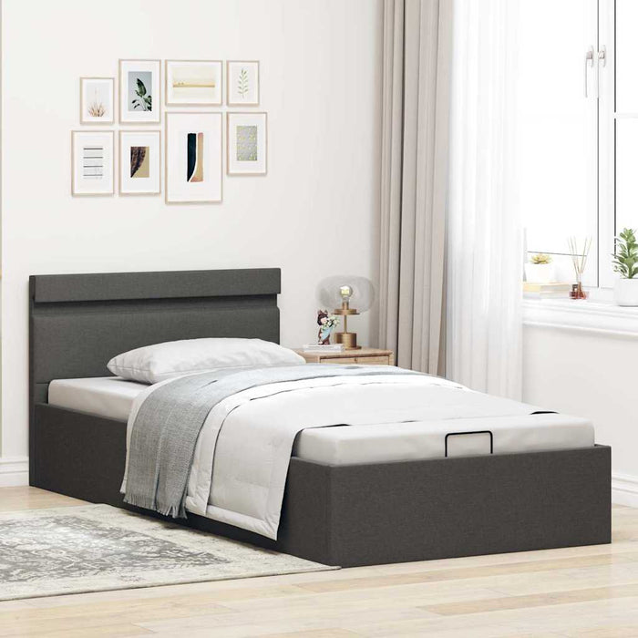 Cadru pat hidraulic ladă cu LED gri închis 100x200cm textil - WALTI WALTI