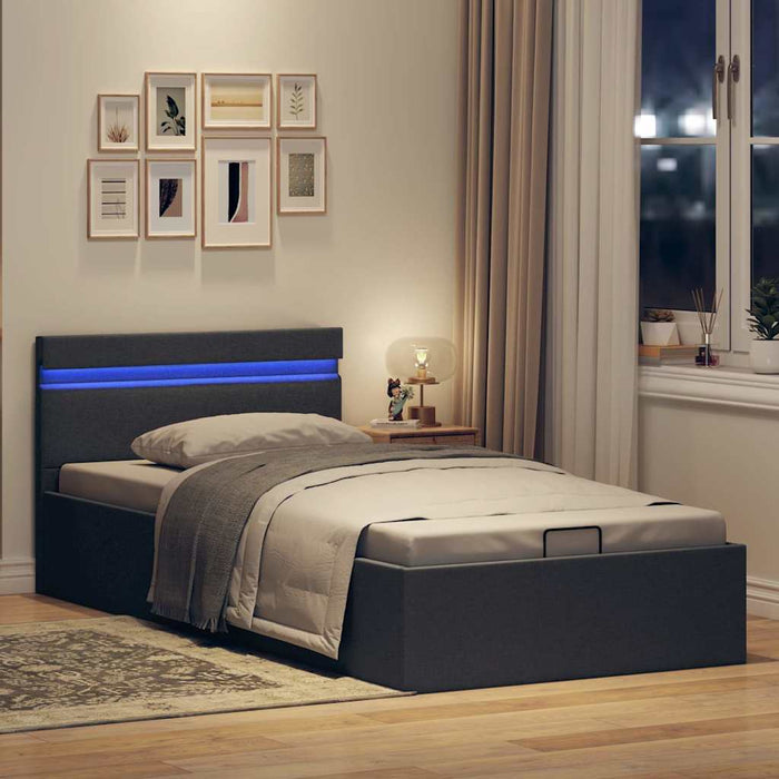 Cadru pat hidraulic ladă cu LED gri închis 100x200cm textil - WALTI WALTI