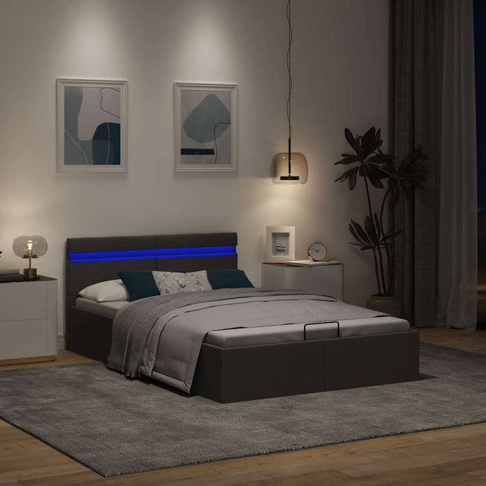 Cadru pat hidraulic cu LED, gri închis, 140x200 cm, textil - WALTI WALTI