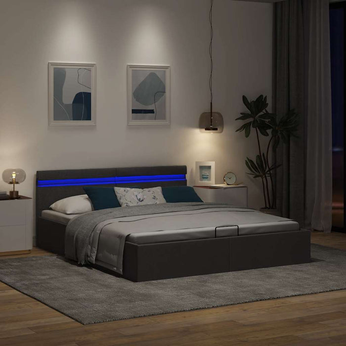 Cadru pat hidraulic cu LED, gri închis, 180x200 cm, textil - WALTI WALTI