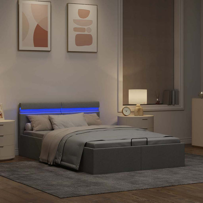 Cadru pat hidraulic ladă LED gri deschis 120x200 cm textil - WALTI WALTI