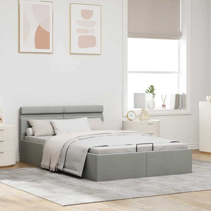 Cadru pat hidraulic ladă LED gri deschis 140x200 cm textil - WALTI WALTI